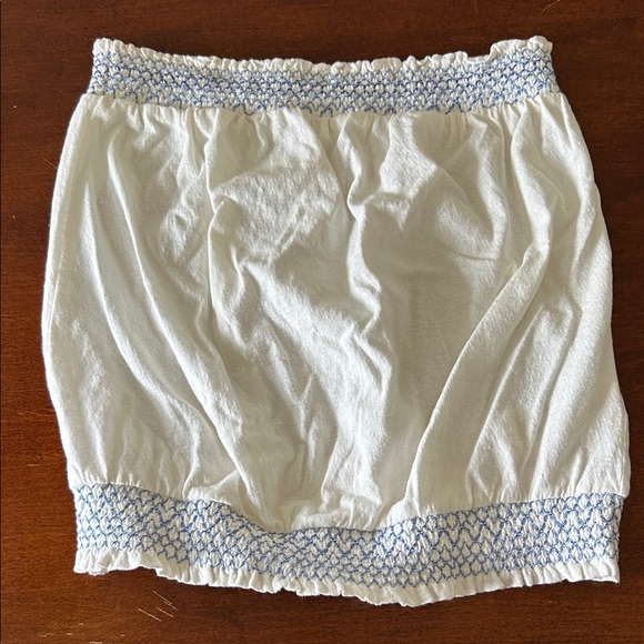Anthropologie Tops - Anthropologie White Smocked Tube Top with Blue Embroidery